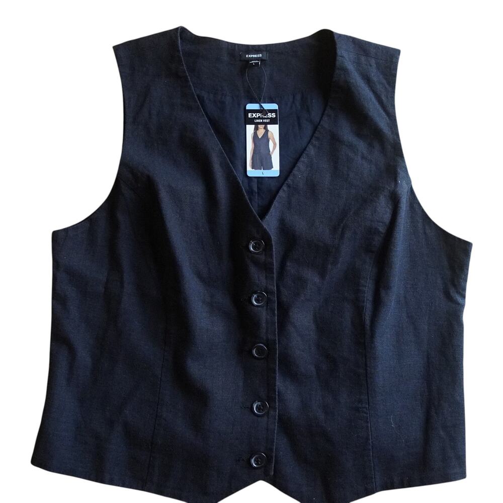 Express Black Linen Blend Vest NWT Size L Minimalist Officecore - Picture 3 of 9